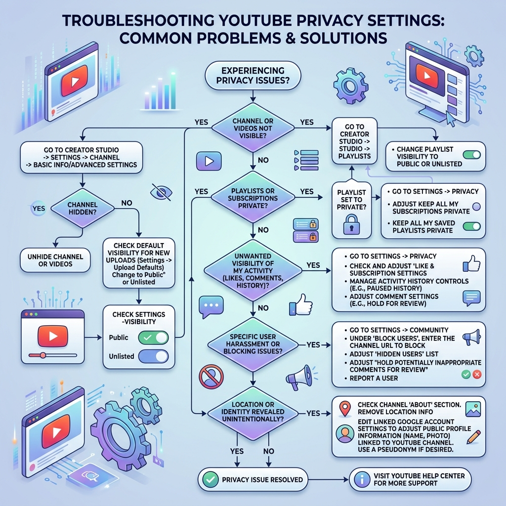 Troubleshooting flowchart for problems when trying to hide subscriptions YouTube settings