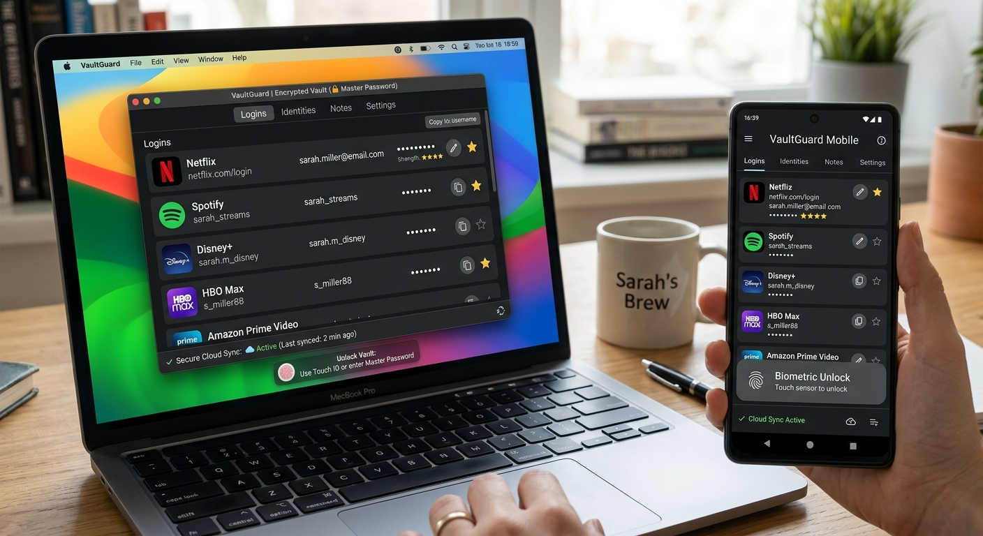Password manager storing DisneyPlus password with encryption