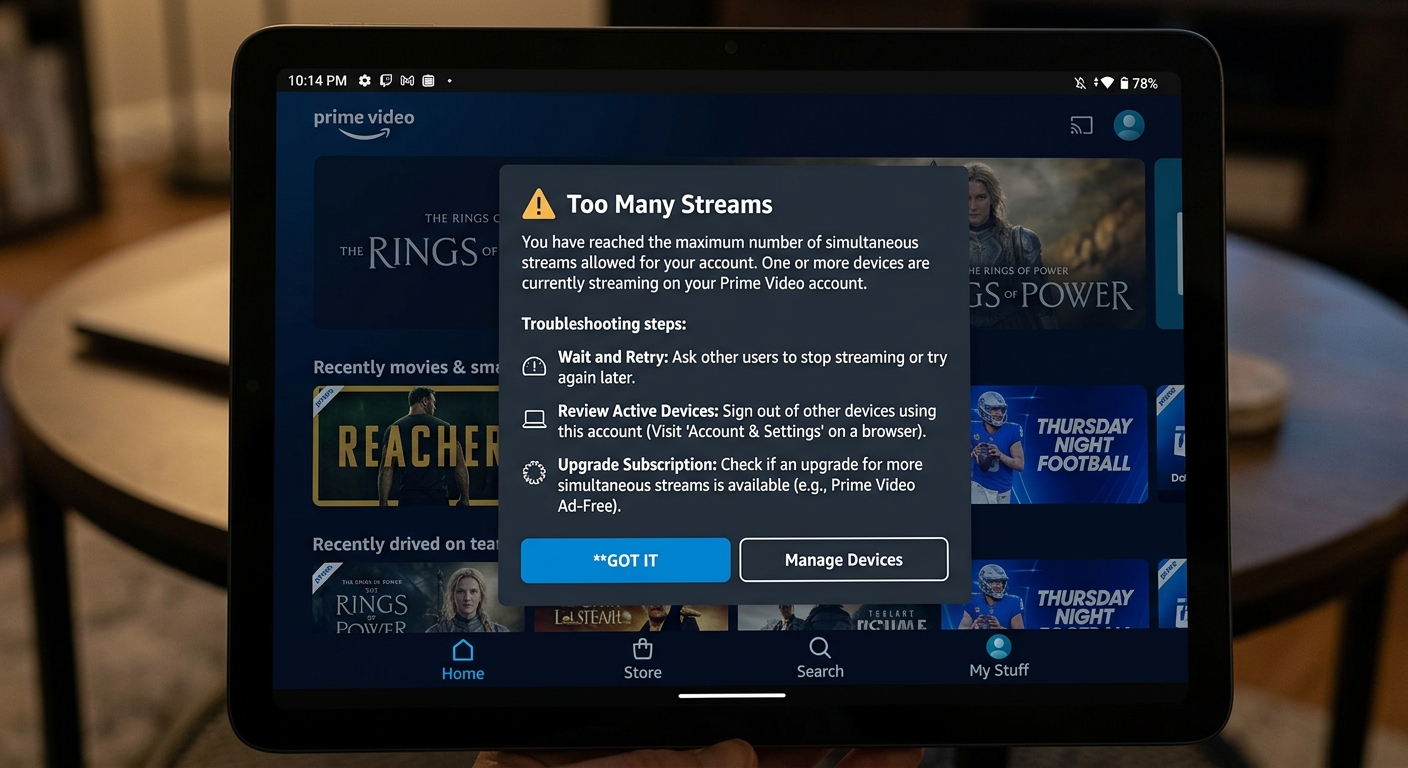 Error troubleshooting screen for amazon prime how many devices can stream limit